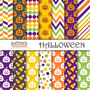 SALE Happy Halloween Digital Paper Pattern - Jack O Lantern/Treats/Stripe/Chevron/Polka For Personal and Small Commercial Use - T0901