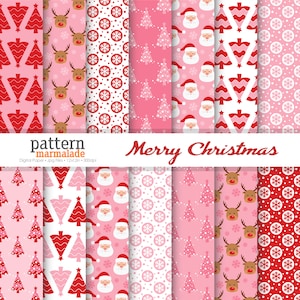 Merry Christmas Digital Paper Pattern - Weihnachtsbaum / Weihnachtsmann / Rentier für den persönlichen und kleinen kommerziellen Gebrauch - S1119