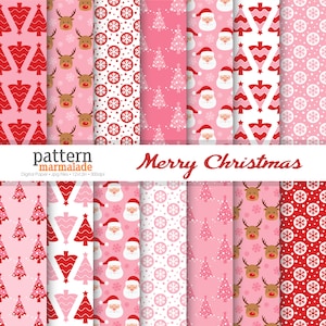 SALE Merry Christmas Digital Paper Pattern - Christmas Tree/Santa/Reindeer For Personal and Small Commercial Use - S1119