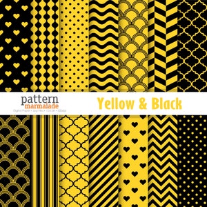VENTE jaune et noir papier numérique motif - pois/Chevron/vague/amour/rayure/pétoncle/.. Pour usage personnel et petit Commercial - T0106