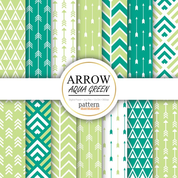 SALE Arrow Aqua Green And Lime Green Digital Paper Pattern - Seamless Arrow Pattern For Personal and Small Commercial Use - S0508