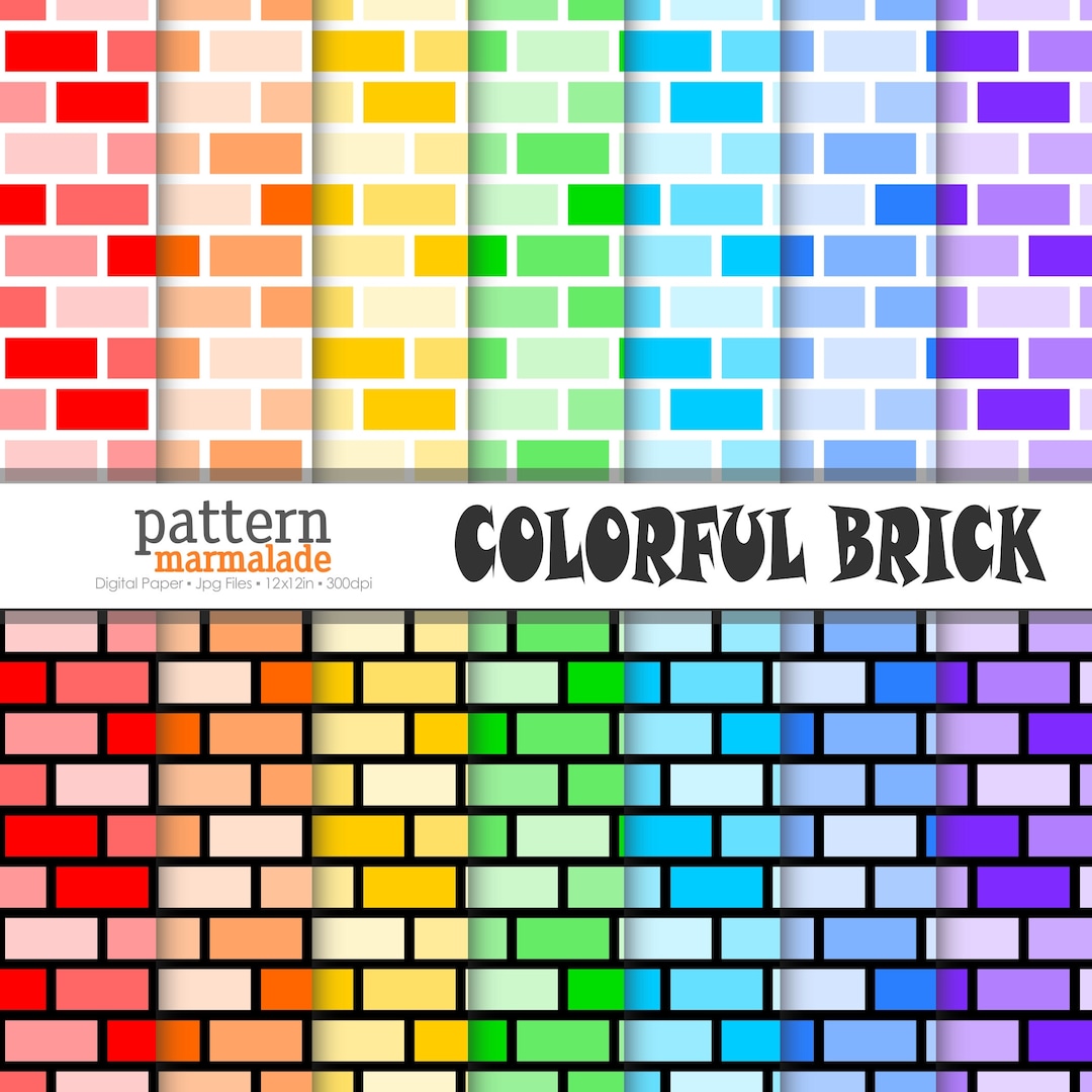 SALE Colorful Bricks Digital Paper Brick Pattern/white and Black ...