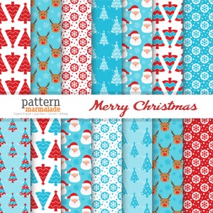 SALE Merry Christmas Digital Paper Pattern - Christmas Tree/Santa/Reindeer For Personal and Small Commercial Use - S1116