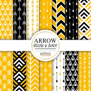SALE Arrow Yellow And Black Digital Paper Pattern - Seamless Arrow Pattern For Personal and Small Commercial Use - S0503