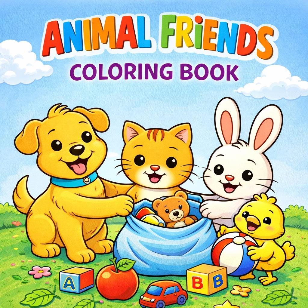 Cute Animal Friends Coloring Book for Kids | Printable PDF | Educational Animal Coloring Pages | Instant Download