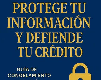 Può includere: Grafica blu navy con testo dorato e icona di lucchetto dorato. Il testo recita: "PROTEGGI LE TUE INFORMAZIONI E DIFENDI IL TUO CREDITO." Testo aggiuntivo: guida al congelamento degli uffici secondari e un numero di telefono.
