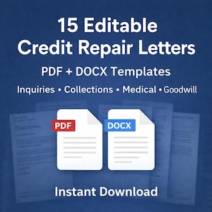 Editable Credit Repair Templates, Dispute Letters for Collections, Medical, Inquiries, Goodwill