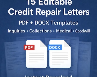 Editable Credit Repair Templates, Dispute Letters for Collections, Medical, Inquiries, Goodwill