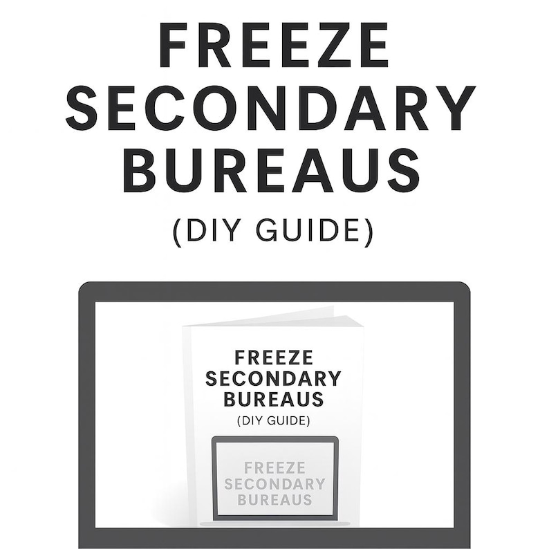 May include: A digital tablet displays a white DIY guide. The guide's title, "FREEZE SECONDARY BUREAUS", is in bold, black uppercase letters. The guide also appears on the tablet screen. The text '(DIY GUIDE)' is below the title.