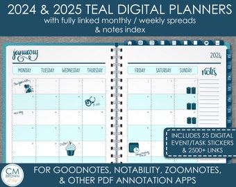 Digital Planner 2024 2025, Goodnotes Planner, Digital Planner, Digital Notebook, Goodnotes Notebook, 2024 2025 Digital Planner, Teal