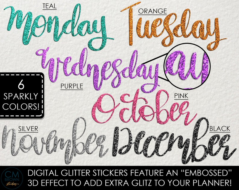 Digital Planner Stickers & Calendar Essentials GoodNotes on iPad Days of the Week, Months, Dates, Numbers image 2