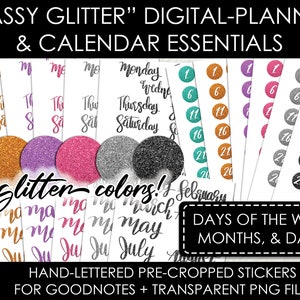 Digital Planner Stickers & Calendar Essentials GoodNotes on iPad Days of the Week, Months, Dates, Numbers image 1