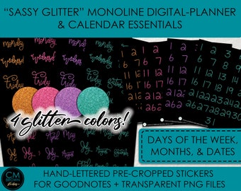 Digital Planner Stickers & Calendar Essentials • GoodNotes on iPad • Days of the Week, Months, Dates, Numbers