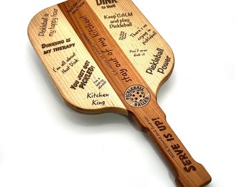Pickleball Lover’s Charcuterie Board – Handcrafted Paddle with Engraved Sayings