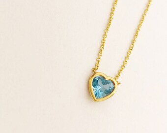 18K Handmade Solid Yellow Gold Handmade Pendant ''ETERNAL LOVE'' with Natural Swiss Topaz with Heart shaped Cut
