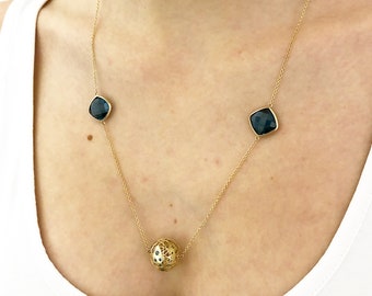 14K Handmade Solid Gold ''JOYFULL NECKLACE'' with Natural London Topaz
