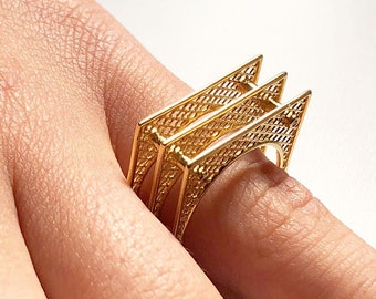 18K Handmade Solid Gold Ring ''AEGEAN GATE'' with eight Brilliant Cut Natural Diamonds