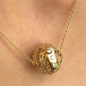 Collier diamants 14K faits à la main en or massif et diamants naturels brillants &#39;&#39;COSMIC BALL 1.5&#39;&#39;