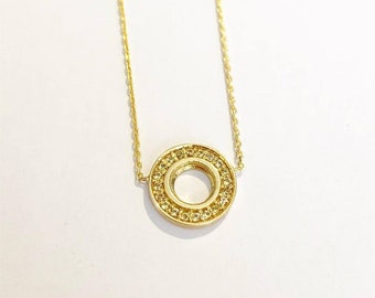 Handmade 18K Gold Circle Necklace with Pink Tourmaline or Yellow Sapphires