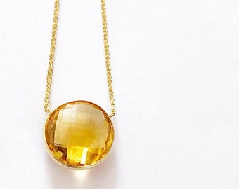 18K Handmade Solid Yellow Gold Pendant &#39;&#39;ETERNAL Sunshine&#39;&#39; with Citrine 10mm or &#39;&#39;ETERNAL Transformation&#39;&#39; Brazilian Amethyst 10mm