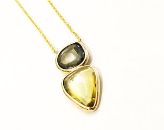 Handmade 18K Gold Pendant, Natural Yellow & Green Sapphires