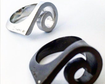 Handmade ''Eros'' Sterling Silver Diamond Ring, Rhodium Plated, Unisex Jewelry