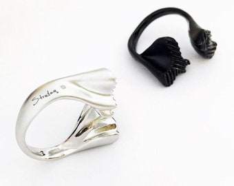 Handmade ''DIMITRA'' Sterling Silver Diamond Ring, Rhodium Plated, Unisex Jewelry