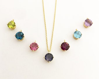 Handmade 18K Gold Gemstone Pendant, 5mm Round Cut