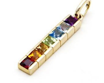 9K Handmade Gold &#39;&#39;SEVEN CHAKRAS&#39;&#39; Charm Pendant with Amethyst, Sky Topaz, Swiss Topaz, Peridot, Citrine, Carnelian, Garnet with 9K Chain