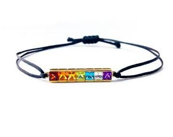 Handmade 9K Gold Seven Chakras Gemstone Bracelet