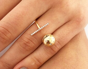 Handmade 14K Gold Diamond Sphere Ring - Modern Geometric Design