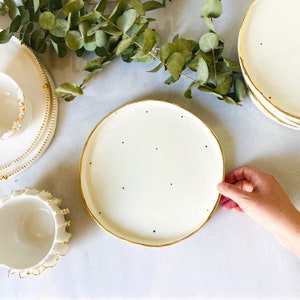 Dashed dessert plates with 22k hand painted gold