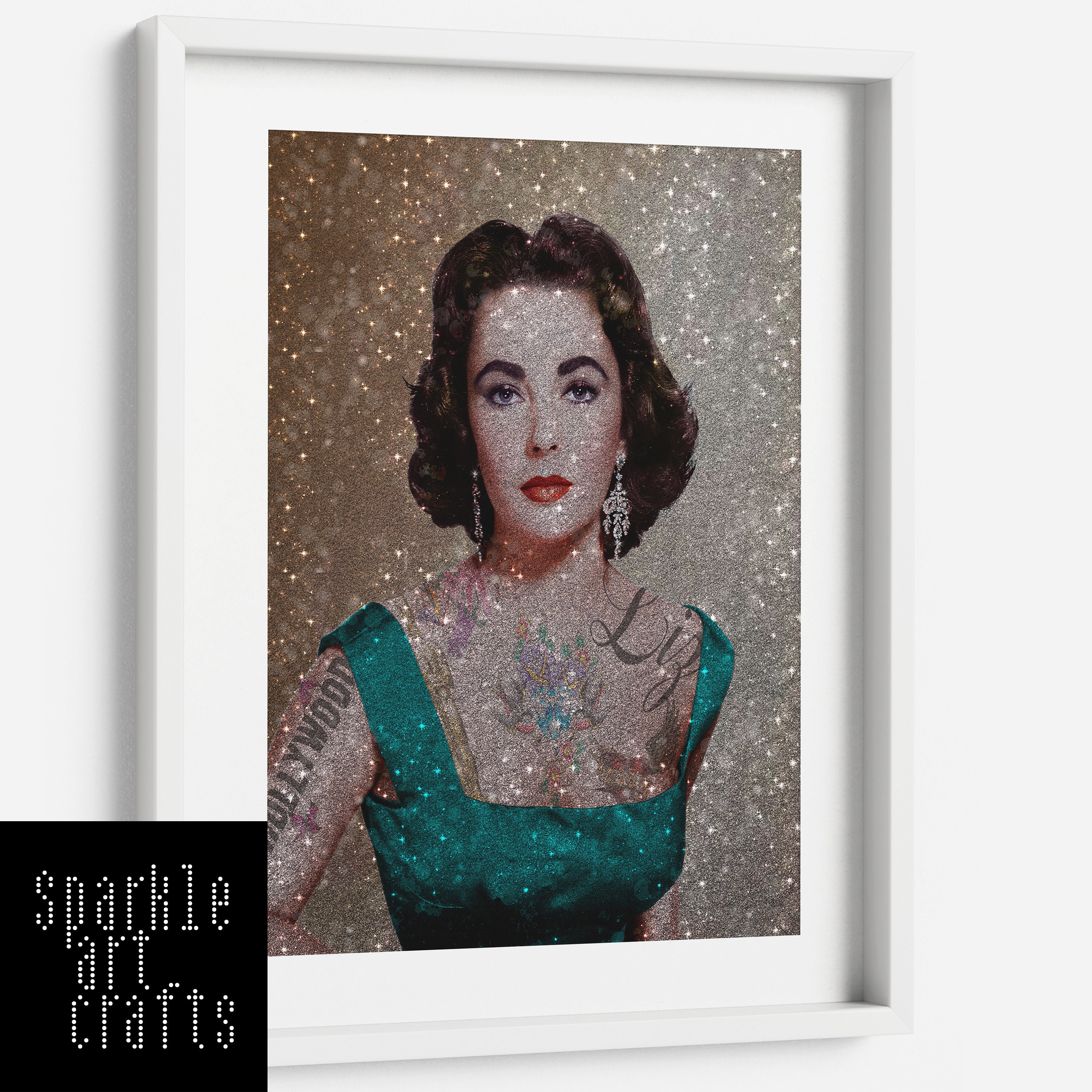 ELIZABETH TAYLOR    絵 Elizabeth Taylor Print Wall Art A3 A4 Silver Multicoloured Real