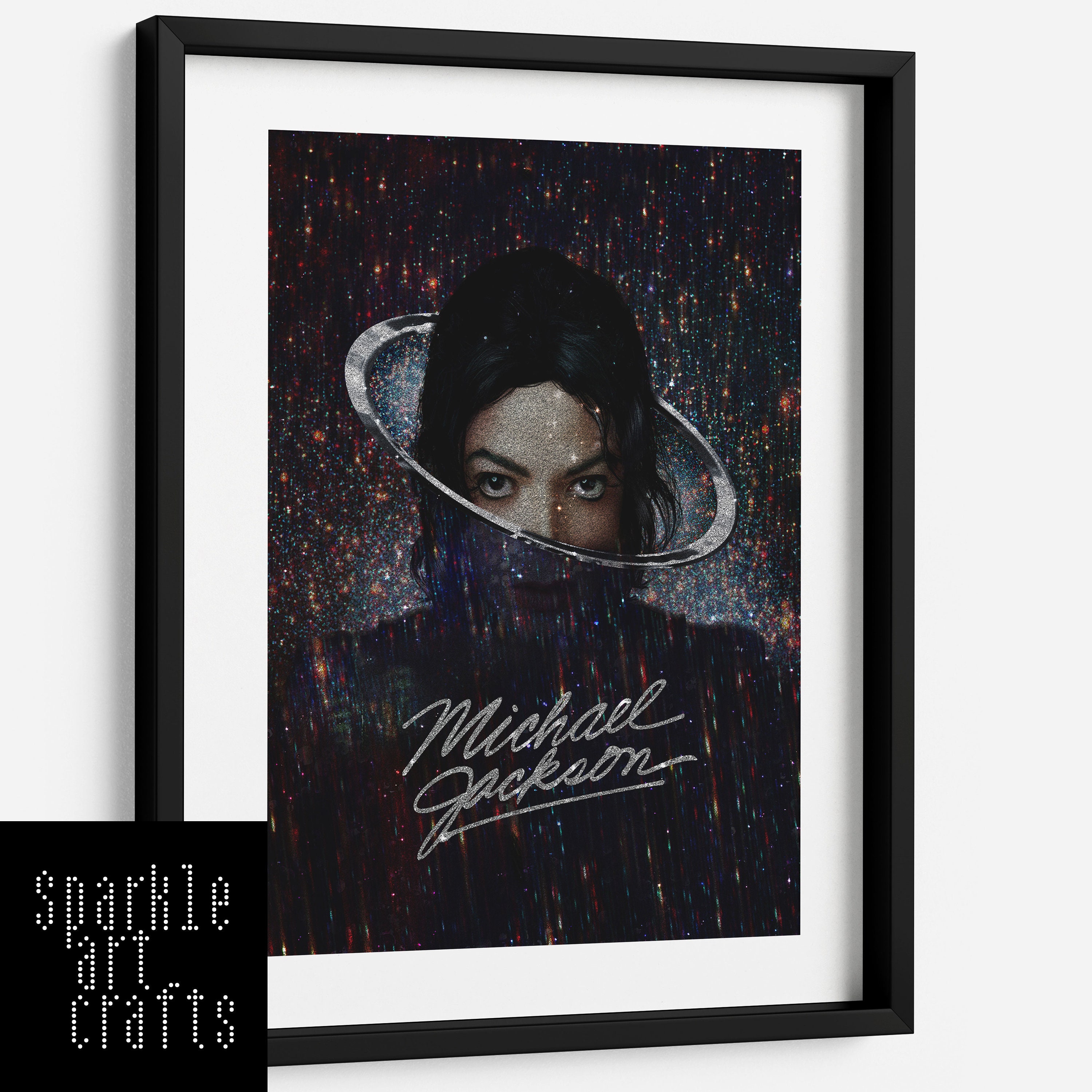 MichaelJacksonスワロフスキー絵 Michael Jackson Universe Picture Print Wall Art A3 A4 Silver