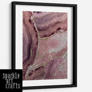 Agate Pink Gold Art Print Liquid Marble Geode Picture Wall A3 A4 Silver Multicoloured Real Glitter Frame Choice