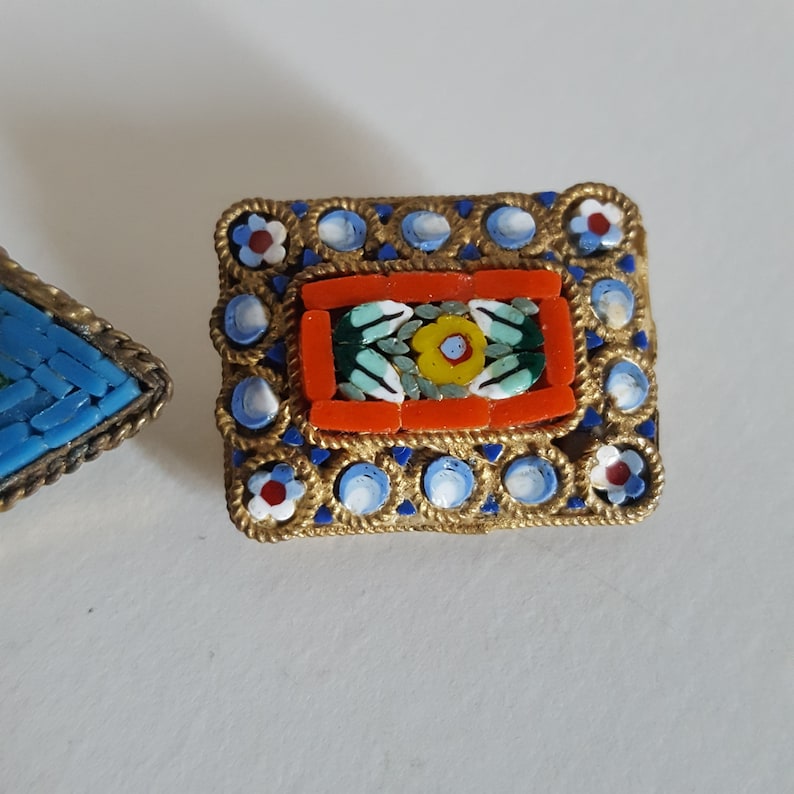 2 vintage mosaic murano brooches