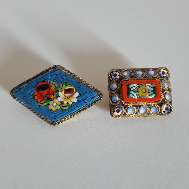 2 vintage mosaic murano brooches