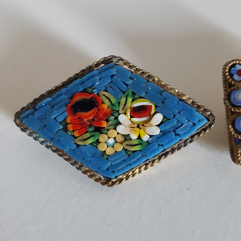 2 vintage mosaic murano brooches