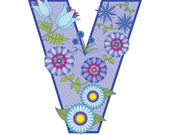 Violet floral 'V'