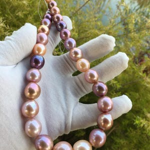 10.9-14.6mm Large Mixed Color Lake Pearl Strand with Metallic Overtone|Drop Semi-baroque Edison Pearl Strand|Gift for her,HCP026