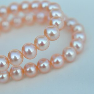 7-8mm roze parel ketting, natuurlijke perzik parel kralen, in de buurt van ronde parel tekenreeks, WCSL005