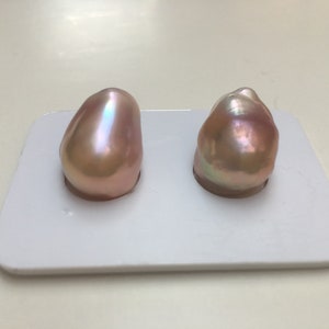 Par de perlas de bola de fuego natural de 12-14 mm, color melocotón metálico natural, forma irregular, perla barroca, brillo fuerte, materiales de diseño.m1