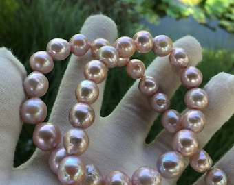 9,7-11,9 mm Natürlicher Rosa Lila Fluss Perlenstrang|See Perle Perlenschnur|Nukleus Perle|Barock Perle,MPL107