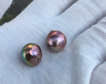 10-11mm Kasumi Like Baroque Pearl Pair With Metallic Color,Metallic Rainbow Color Baroque Pearls.YL059