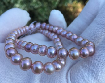 Natural Metallic Purple/Lavender Near Round Freshwater Pearl Strand|6.5-7.5mm,FPL011