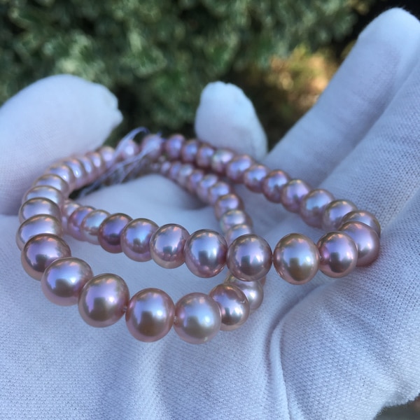 Natural Metallic Purple/Lavender Near Round Freshwater Pearl Strand|6.5-7.5mm,FPL011