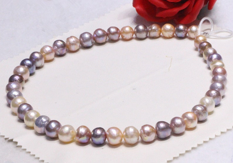 Real edison pearl,Special mixed color,Strong luster,Metallic color pearl strand,Pearl necklace Birthday gift.RS007