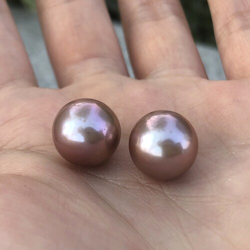 12-13mm Round Edison shops pearl pair,large pearl,lavender color pearl pair.fresh water pearl .EDH05