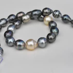 9-12mm Baroque Tahitian pearl strand,mixed color pearl necklace,south sea water pearl beads.