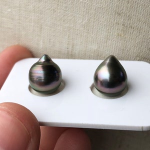 10-11mm Teardrop Tahitian pearl pair,natural peacock black pearls,sea water pearl pair,jewelry design.BIK-2